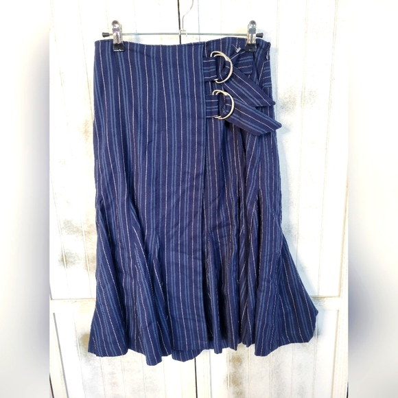 Nwot Free People Taylor Midi Skirt Stipes Blue 0 - Picture 2 of 10